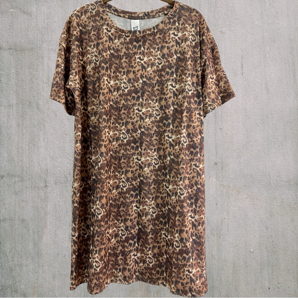 Soft Casual Leopard T-Shirt Dress One Size